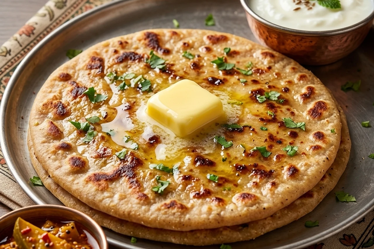 Buttered Aloo Paratha served at Social Cafe By Party Platter in Edmonton, AB